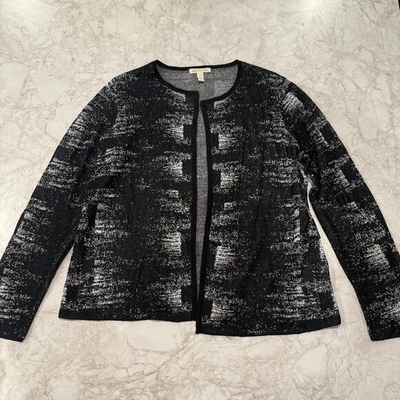 Eileen Fisher Black and White Patterned Cardigan Sweater Size S Linen Blend - Picture 2 of 6